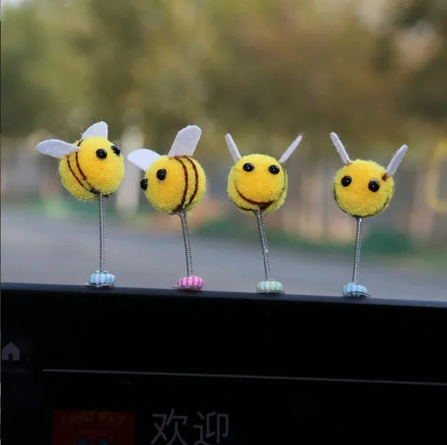 3cm spring bee car decoration made from fur ball material with cartoon design