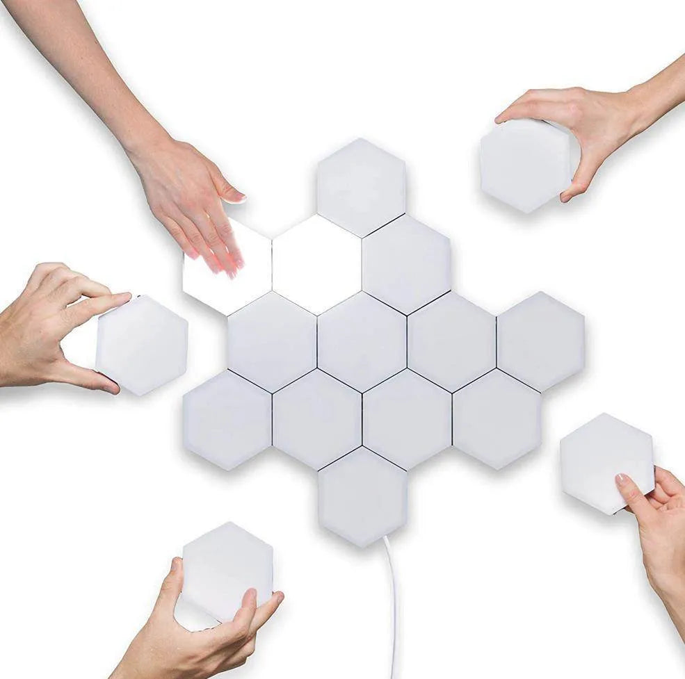 British Creative Honeycomb Modular Assembly Helios Touch Wall Lamp with six hexagonal tiles