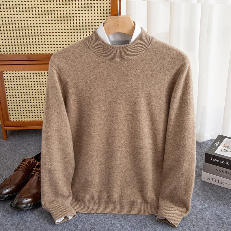 Men's half-collar loose-fit wool sweater in a light business style, shown in a range of colours.