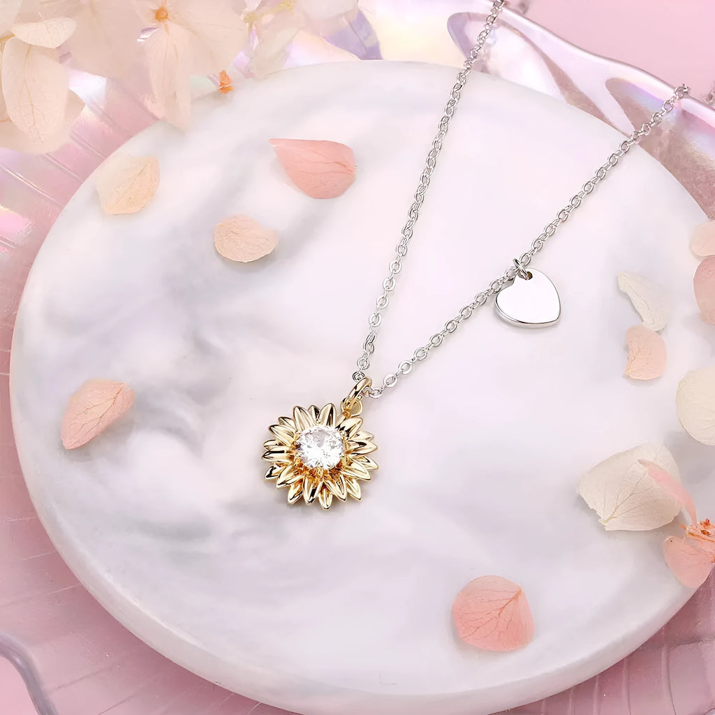 925 silver sunflower necklace with geometric daisy pendant on adjustable chain