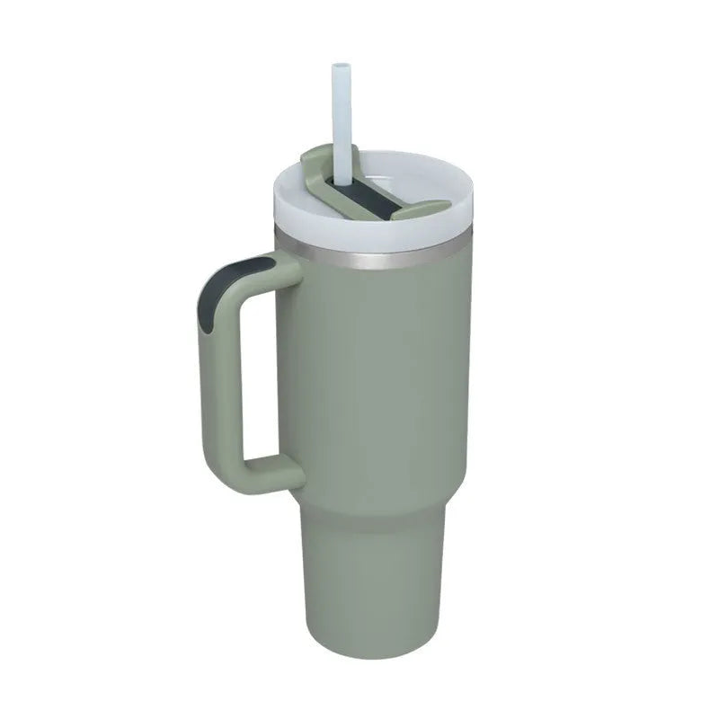 40 oz stainless steel insulated tumbler with handle and straw in multiple colours