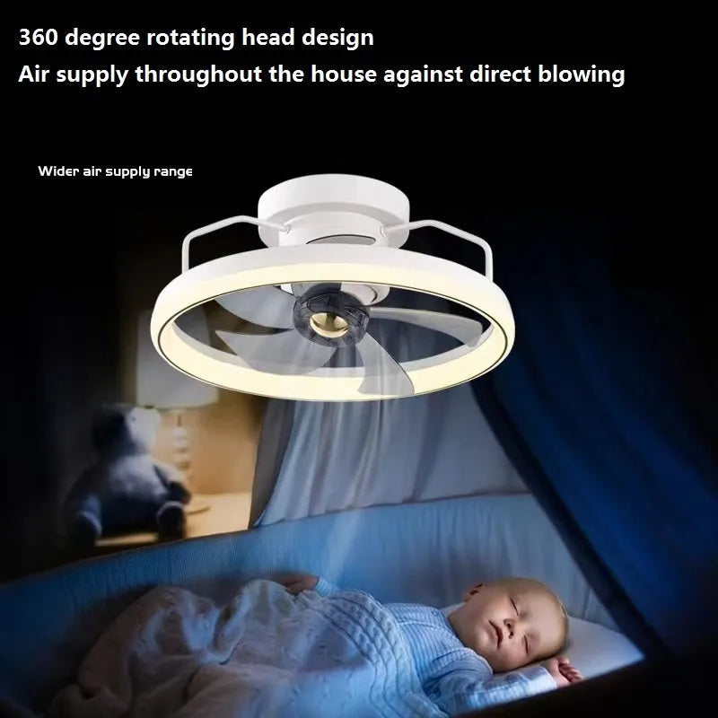 Modern simple style white ceiling fan lamp with integrated light fitting and PC blades.