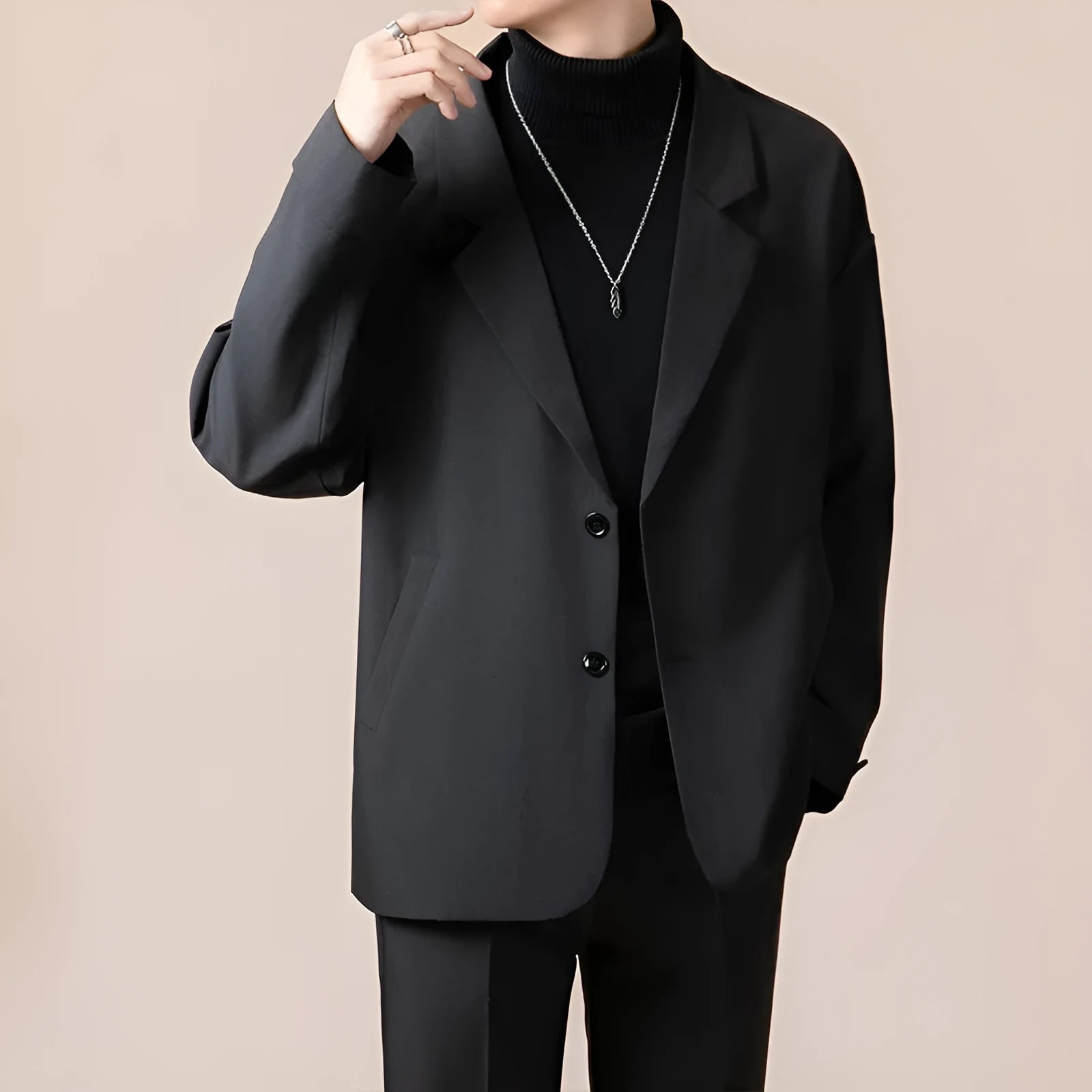 Men's casual loose suit jacket in polyester blend fabric available in four colours