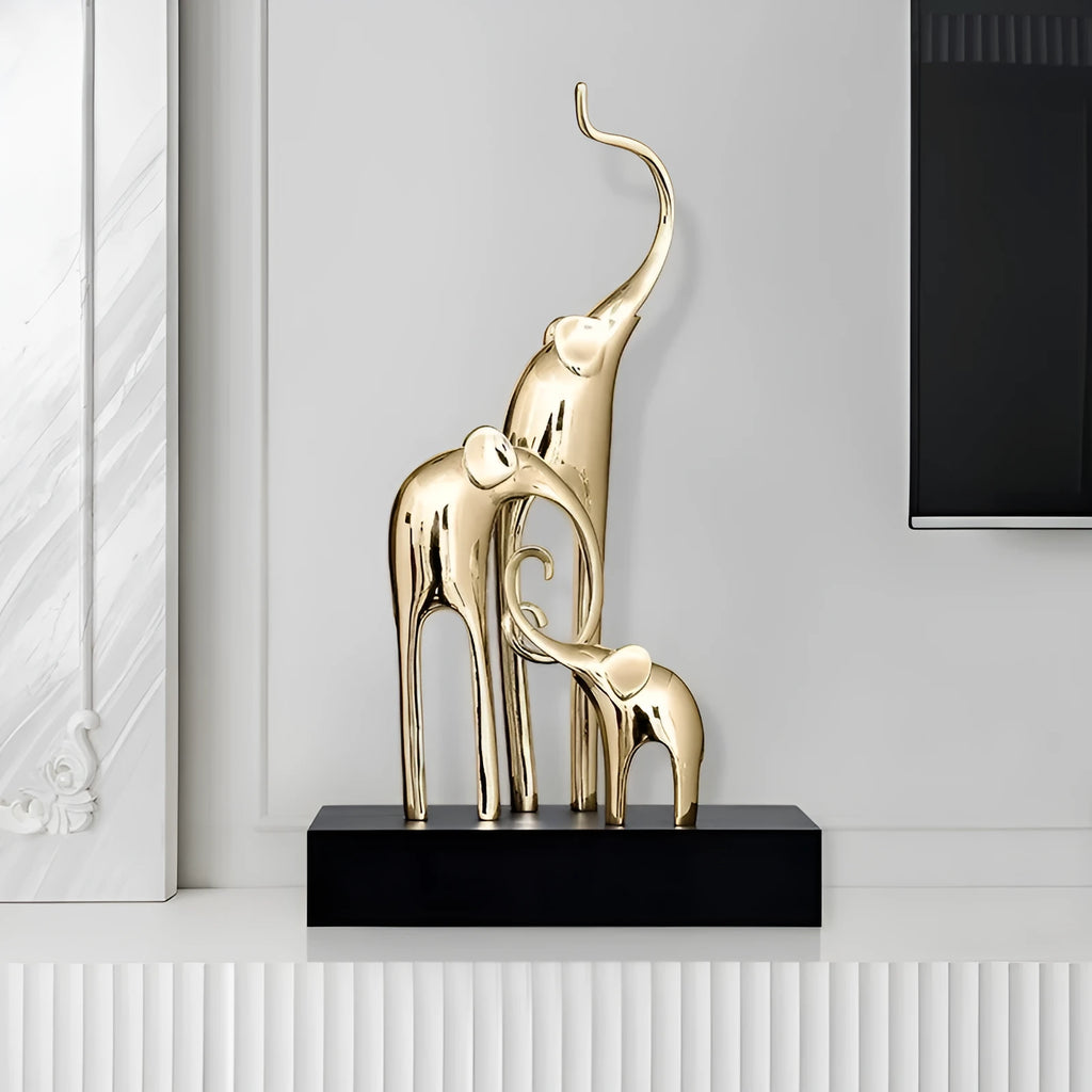 Fortune Bring Elephant resin decorative ornament in a choice of metallic gold, silver, or retro colour finishes.
