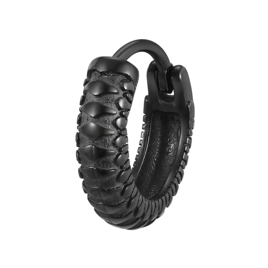 Black stainless steel earrings with snake pattern design for hip hop and punk jewellery styles