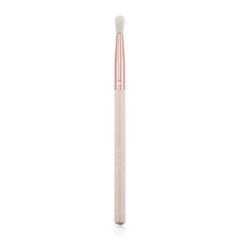 26 pink makeup brushes with wool heads and wooden handles in PU carrying case