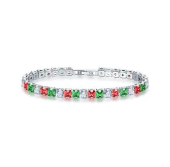 Electroplated platinum square diamond zircon bracelet for women in geometric design with gang drill details