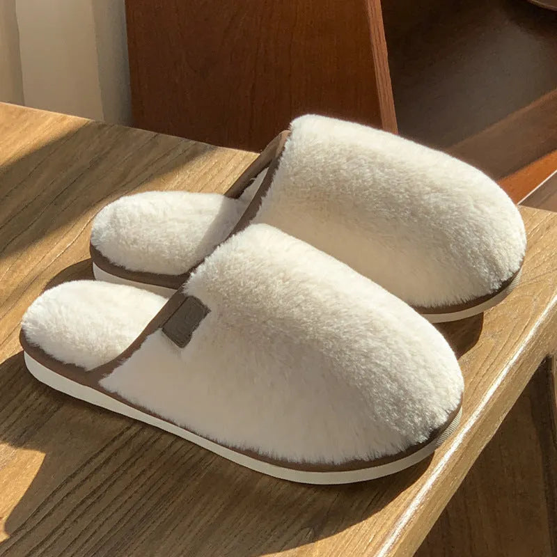 Winter plush slippers with PVC non-slip sole in blue, brown, coffee, pink and white solid colours