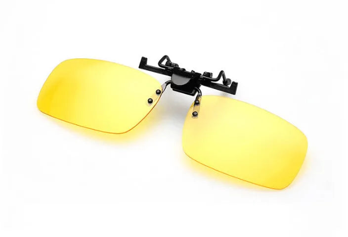 Myopia sunglasses clip for drivers with polarised PC lenses in grey, dark green, and night vision tint options