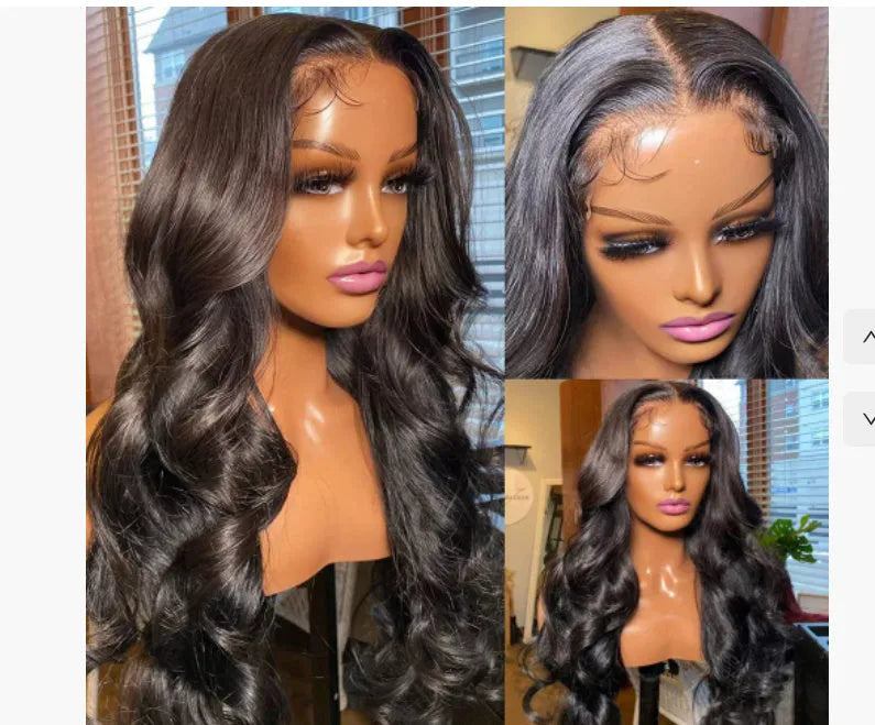 Black M1613 curly full-head wig with 22-inch medium-large waves, showing Utton mesh lace construction
