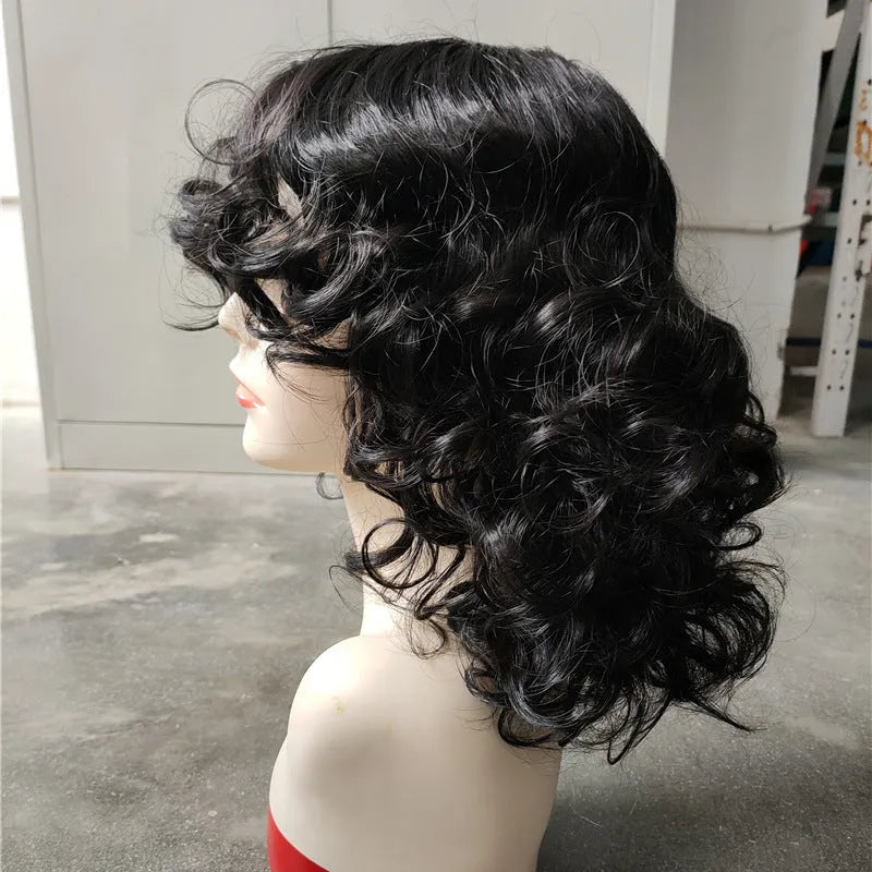 Black synthetic Afro wig with long curly hair in European American exotic style