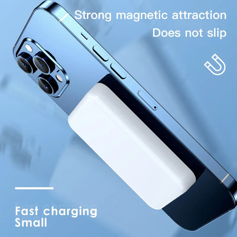 Magnetic wireless power bank in plastic case with 20000mAh capacity showing pink, purple, white colour options