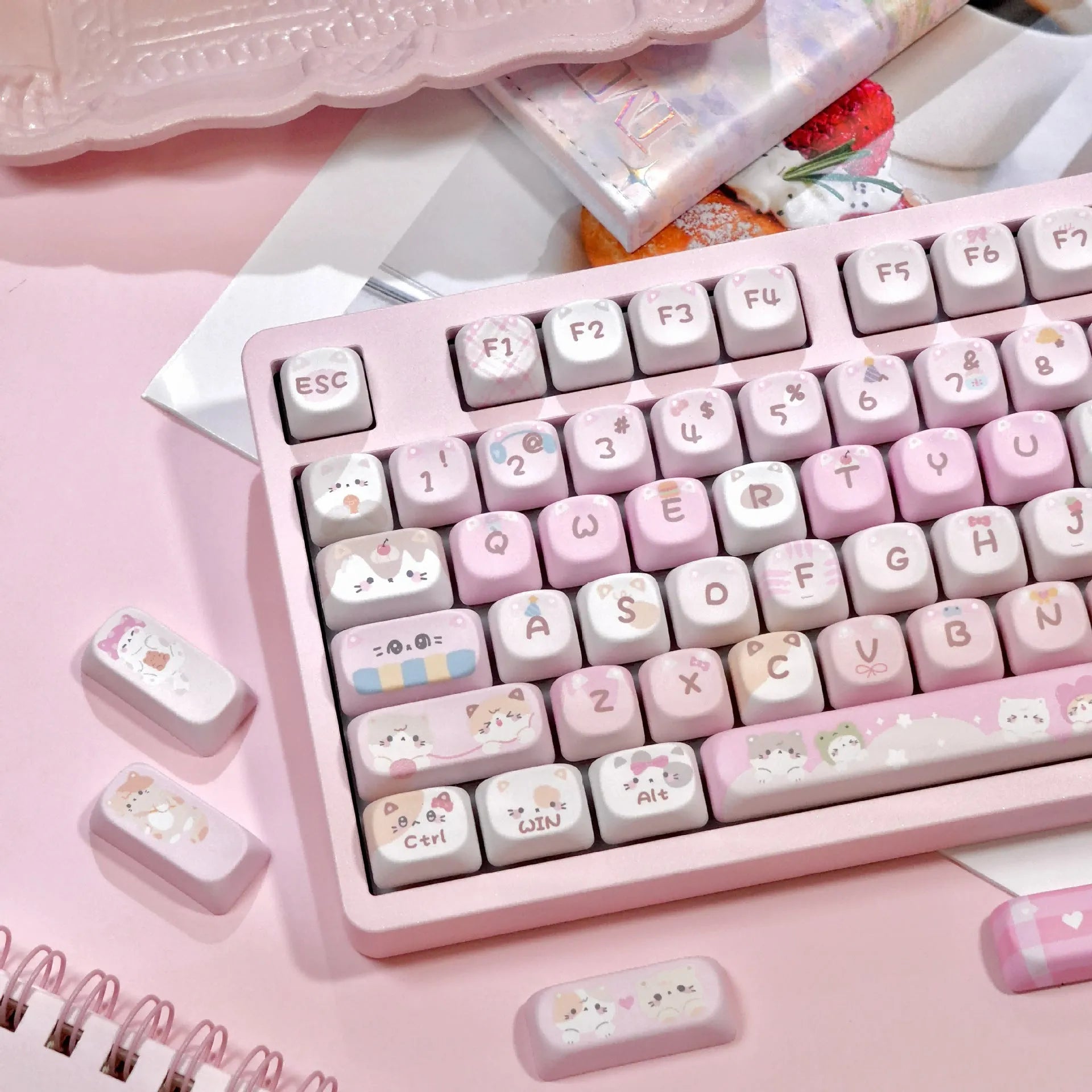 MOA Height full five-sided sublimation pink key caps with cartoon design for mechanical keyboards