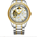 Men's automatic mechanical watch with stainless steel strap and round dial in gold finish