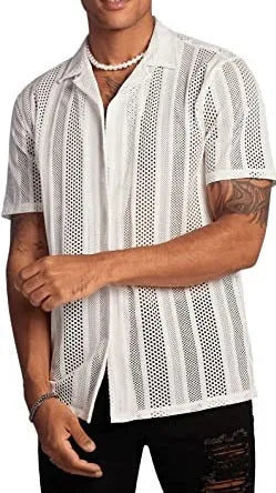 A man wearing a black jacquard-knit short-sleeved shirt in a street fashion cardigan style.