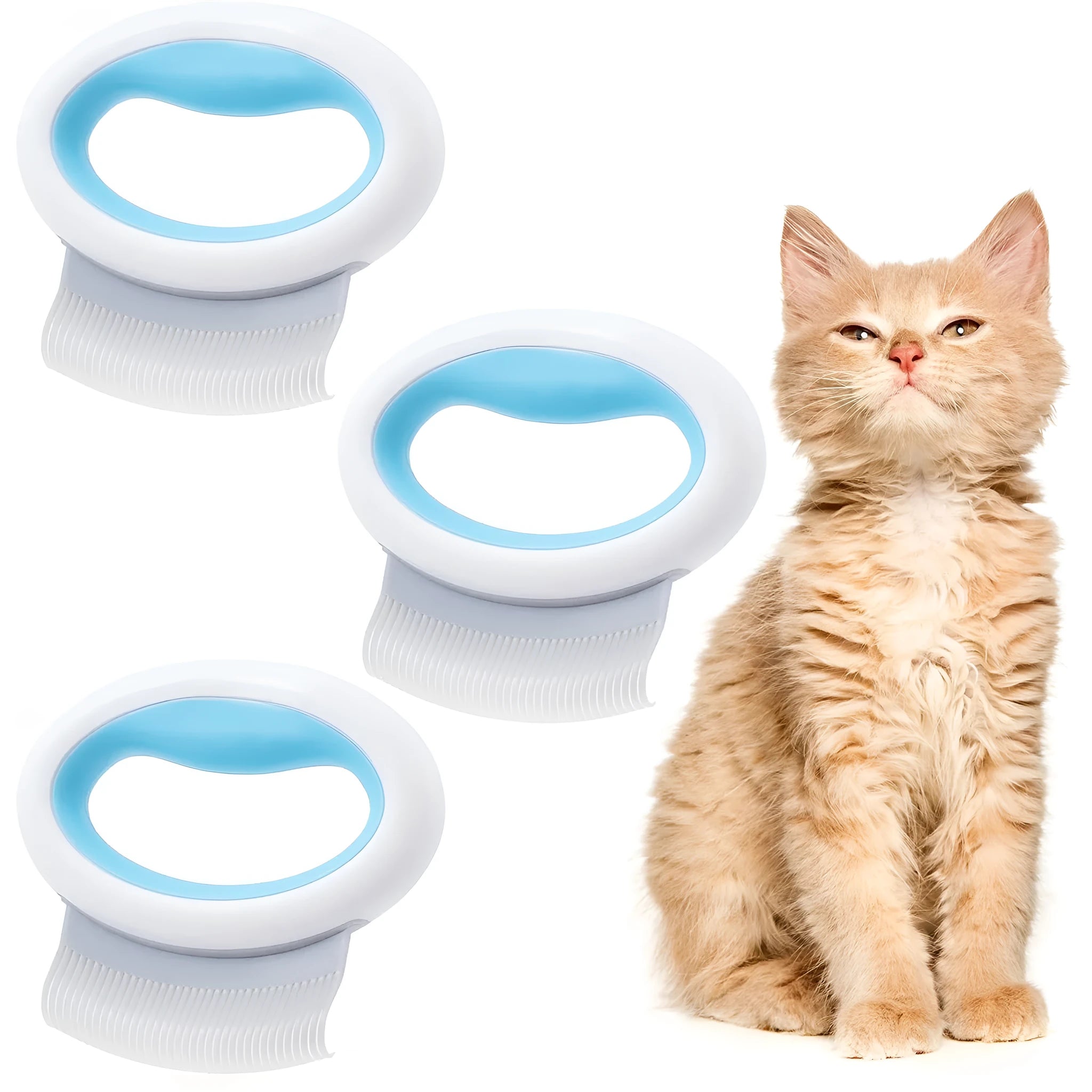 Blue pet grooming comb with soft teeth for cats and dogs on white background