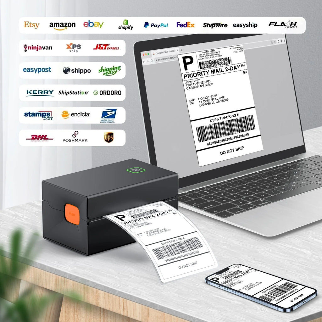 Express single machine printer for thermal labels and electronic face sheets, USB interface, black plastic and metal construction