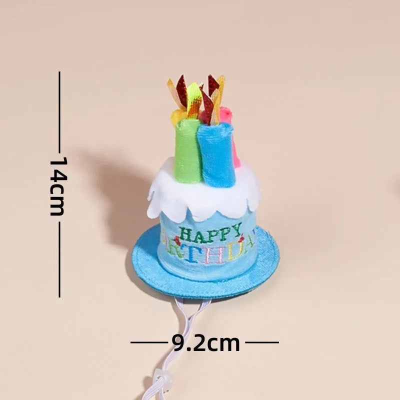 Printed polyester dog birthday hat and drool towel set in blue with creative triangular binder design