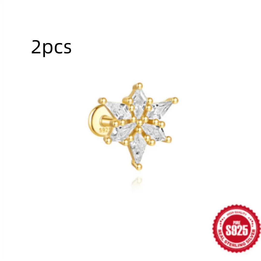 S925 sterling silver water drop earrings with flat spiral geometric design and gold plating.