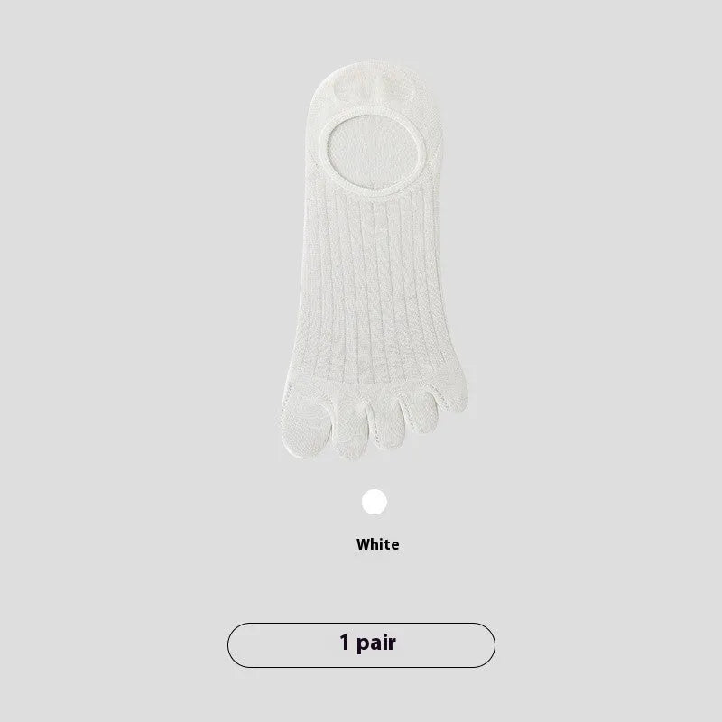 Men's modal cotton five-finger invisible socks in black, white, grey, and khaki colours.