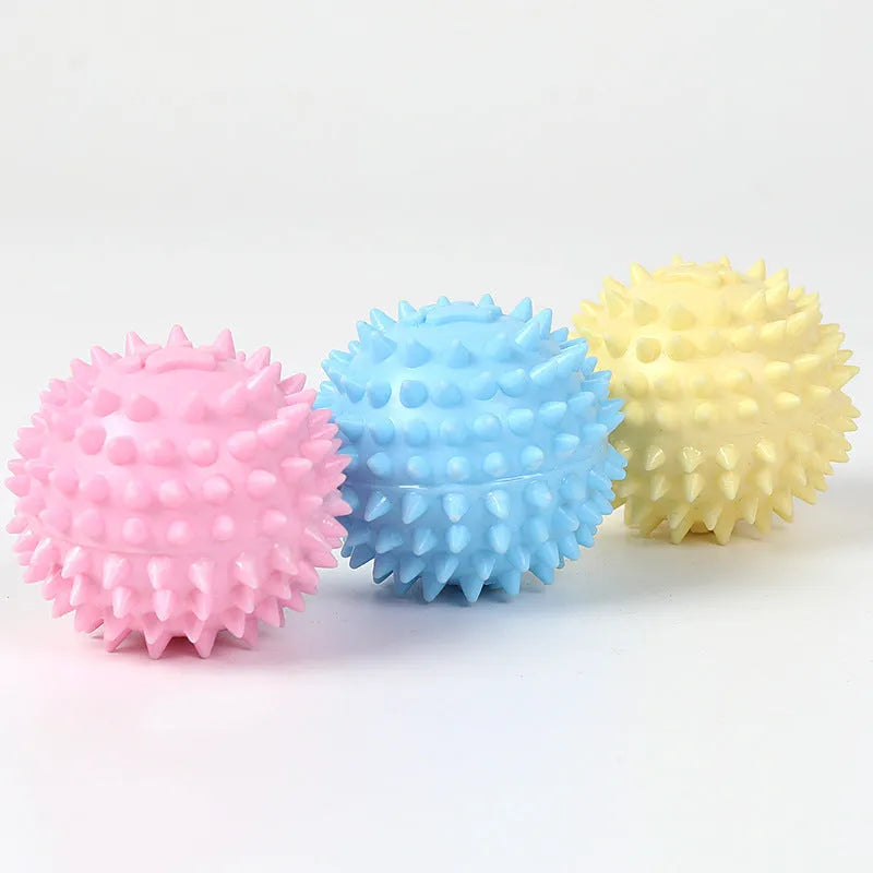 Blue TPR rubber dog chewing toy with textured surface for tooth cleaning, 6cm diameter