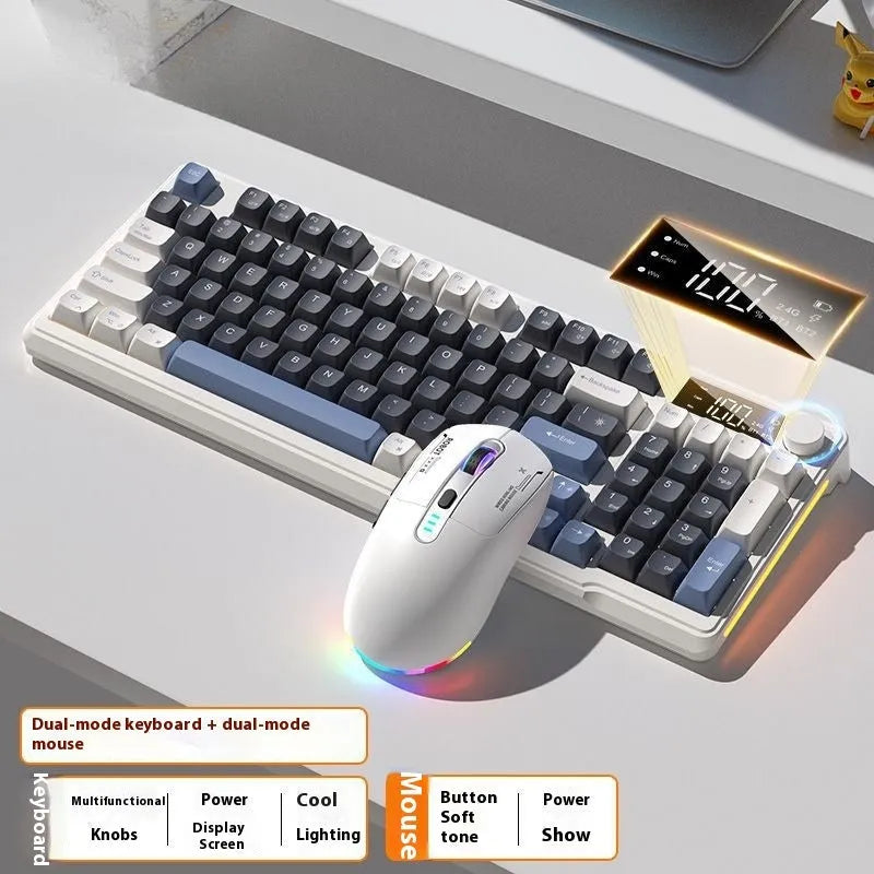 Wireless Bluetooth keyboard and mouse set with ball cap keycaps and multiple colour options on a desk