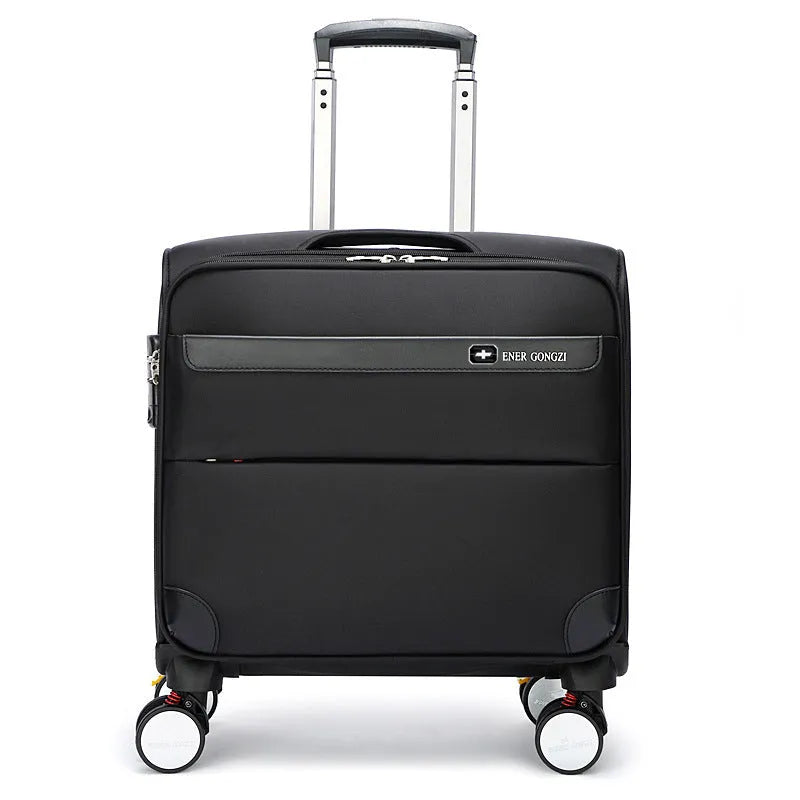 Black 18-inch Oxford cloth business suitcase with retractable handle and universal wheels