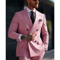 Korean style slim fit men's two-piece suit in grey, business casual cut with adhesive interlining construction.