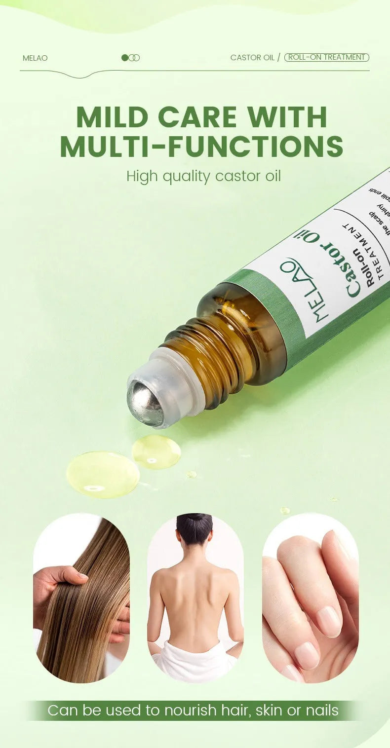 Castor oil roll-on 10ml portable hair growth serum with roll-on applicator for scalp nourishment