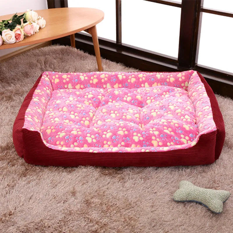 Beige soft plush dog bed sofa with raised sides and a removable zip-off cover.