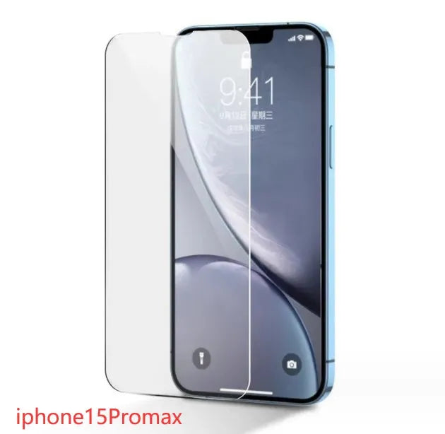 Tempered glass screen protector with 9H hardness for iPhone and Samsung phones.