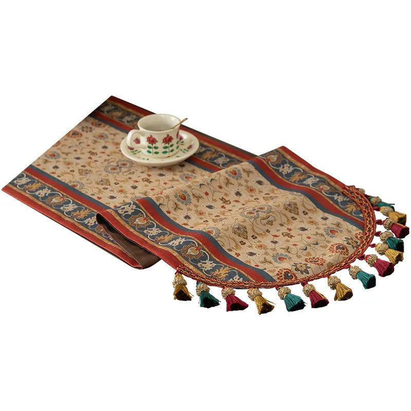 American floral polyester fringe table runner 40x180cm yellow green red for dining table decoration