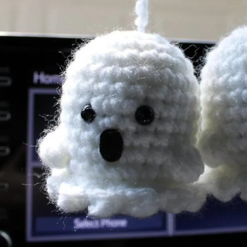 Plush hand-woven polyester automobile hanging ornament with cartoon style design on car dashboard