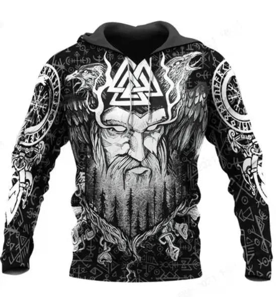 Men's 3D digital printed polyester pullover hoodie with hood, long sleeves, size XXS to 4XL, front view