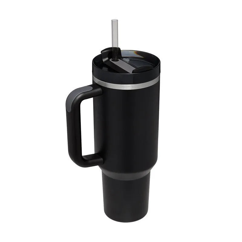 40 oz stainless steel insulated tumbler with handle and straw in multiple colours