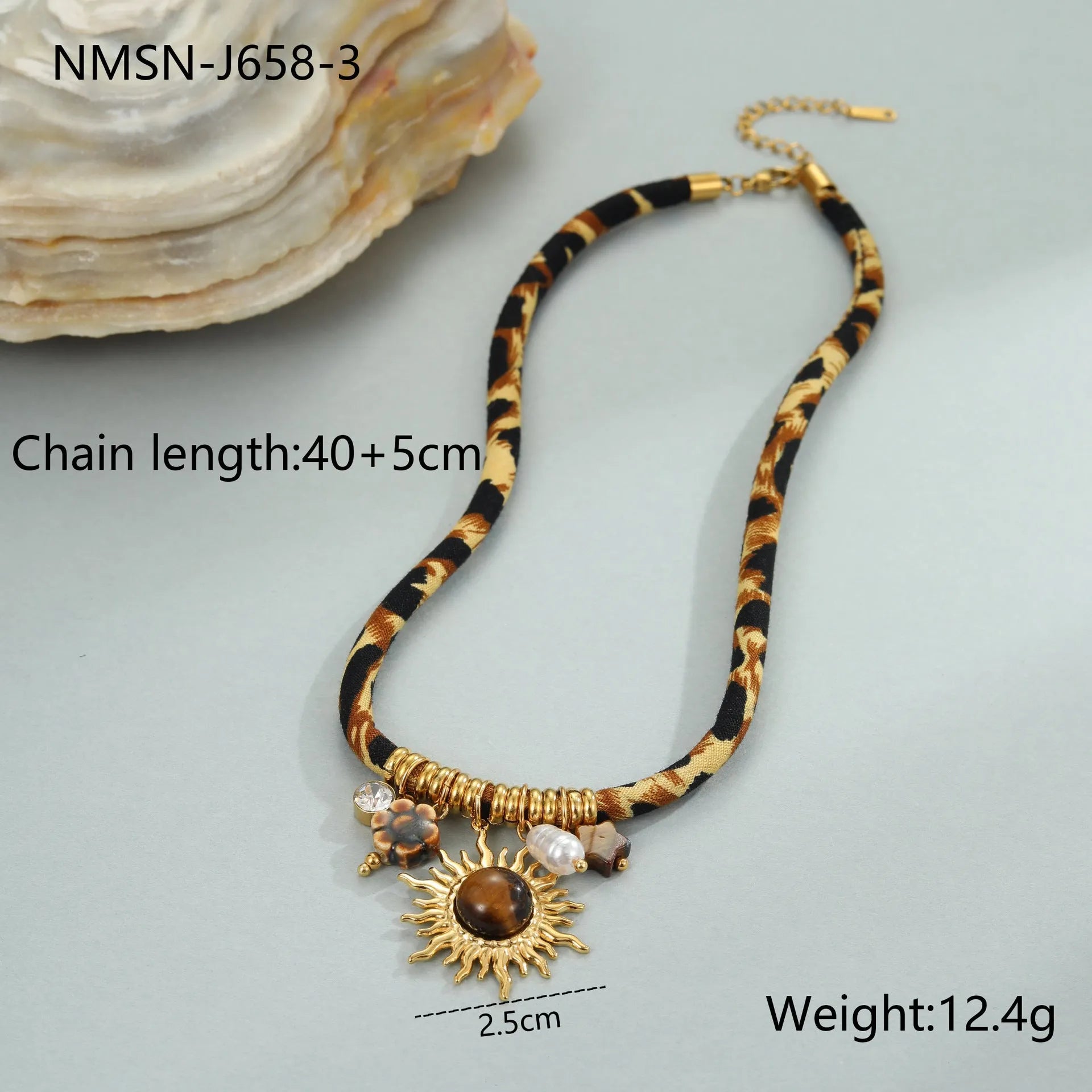Leopard Series geometric stainless steel necklace with gold electroplated finish on a white background.