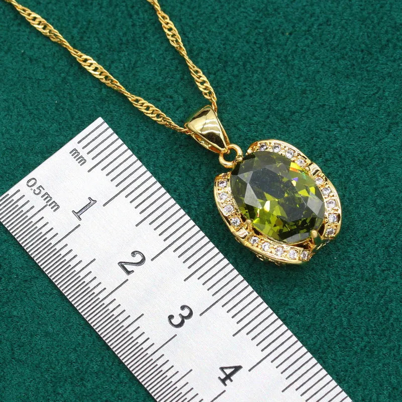 Women's full rhinestone zircon jewellery set with snake bones chain in olive green or red colour