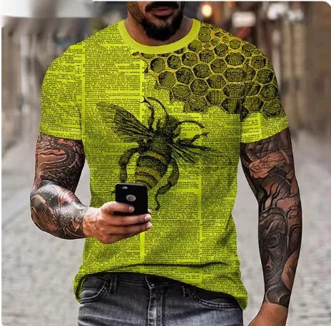 Men's grey T-shirt with a raised 3D print of a fierce lion's face on the front.
