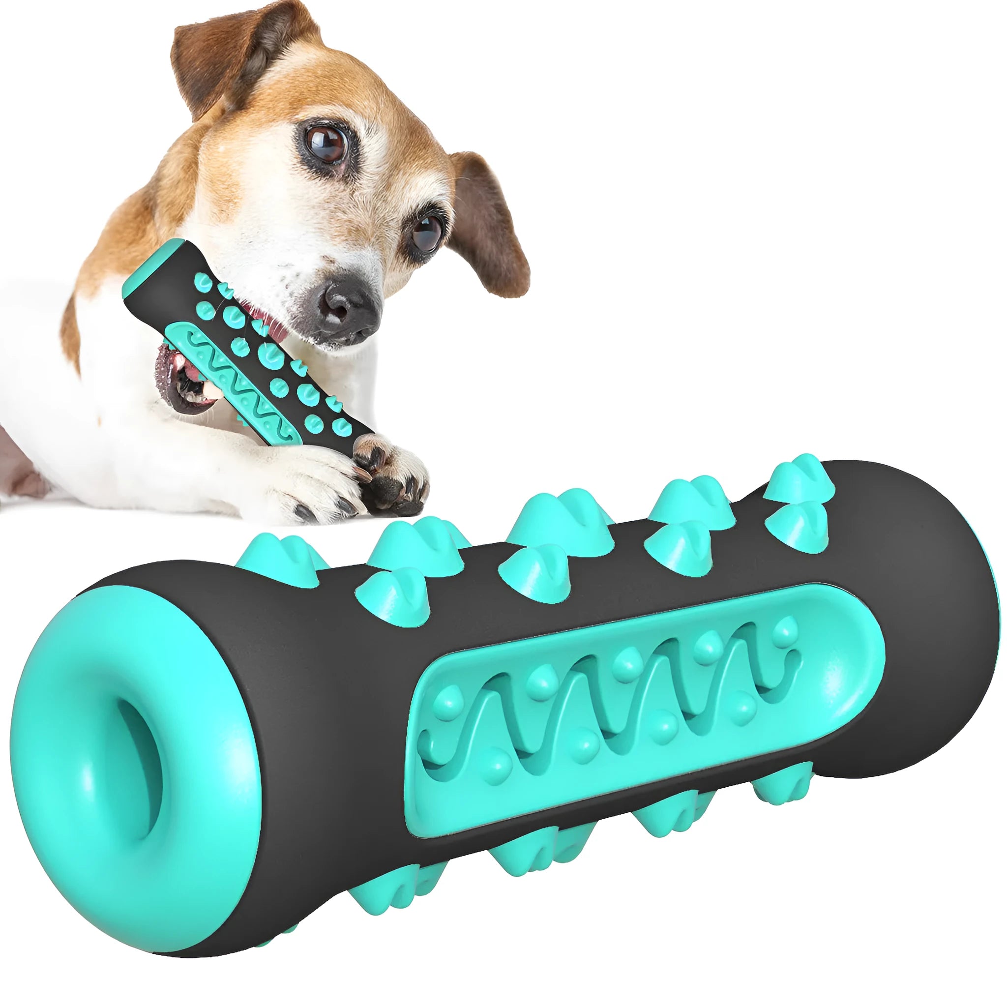 15cm natural rubber dog toothbrush chew toy in blue colour for dental cleaning