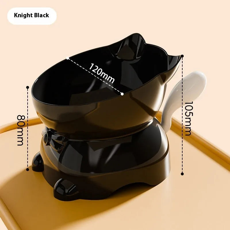 Stainless steel oblique anti-fall cat bowl in black, blue, pink, and yellow colour options