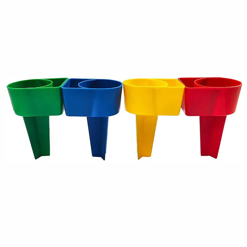 Plastic canopy cup and phone holder in green, 20x14cm, on a beach shelter frame