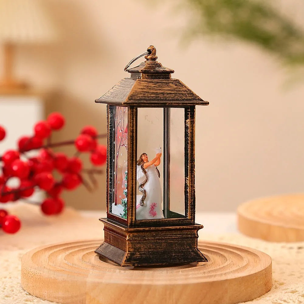 Christmas portable oil lamp with Santa Claus design, plastic construction, battery powered LED light for indoor outdoor hanging decoration