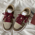 Brown women's casual sneakers with big head bread design, mid heel, round toe, and front lace-up fastening