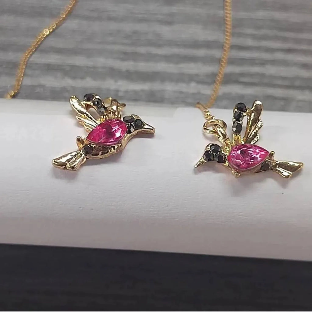 Long drop bird charm earrings in alloy with zircon detailing, available in blue, red, and red lvzuan.