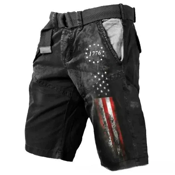 3D digital print loose trendy men's shorts in polyester cotton blend, casual summer shorts, front view