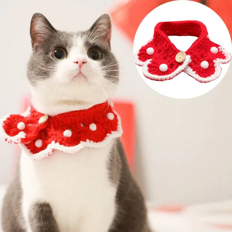 Knitted milk cotton pet collar with cartoon pattern in four sizes for small to medium dogs cats rabbits