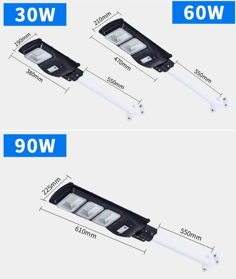 Integrated solar street light with LED illumination and remote control for outdoor use