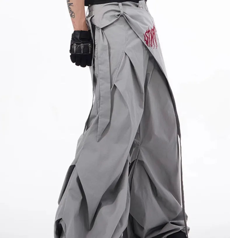 Boy's wide-leg summer pants in Korean style, shown in black and grey colour options.