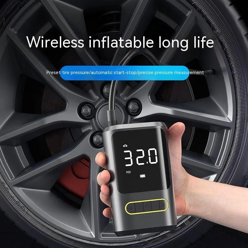 Handheld wireless digital display air pump with LED light and digital screen for car and bicycle tyres