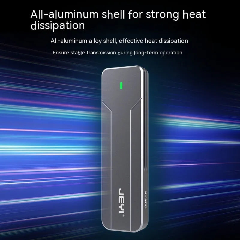 Dark grey all-aluminium alloy external reader disk box for M.2 SATA and NVMe SSDs with USB cable